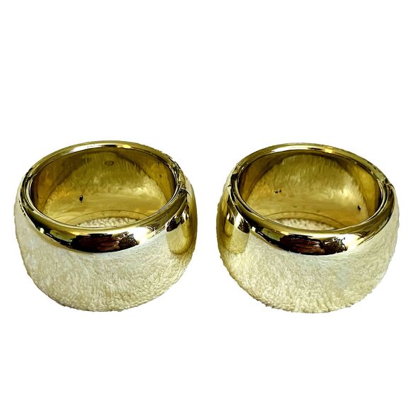 Gold Color Napkin Rings Set of 4 Round Metallic Shiny Plastic - Picture 9 of 14